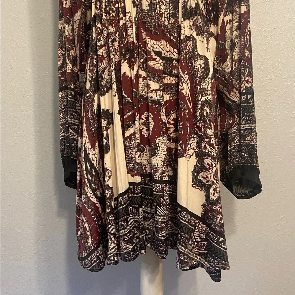 Free People Ivory & Burgundy say You Love Me Love Sleeve Paisley Dress Size Med